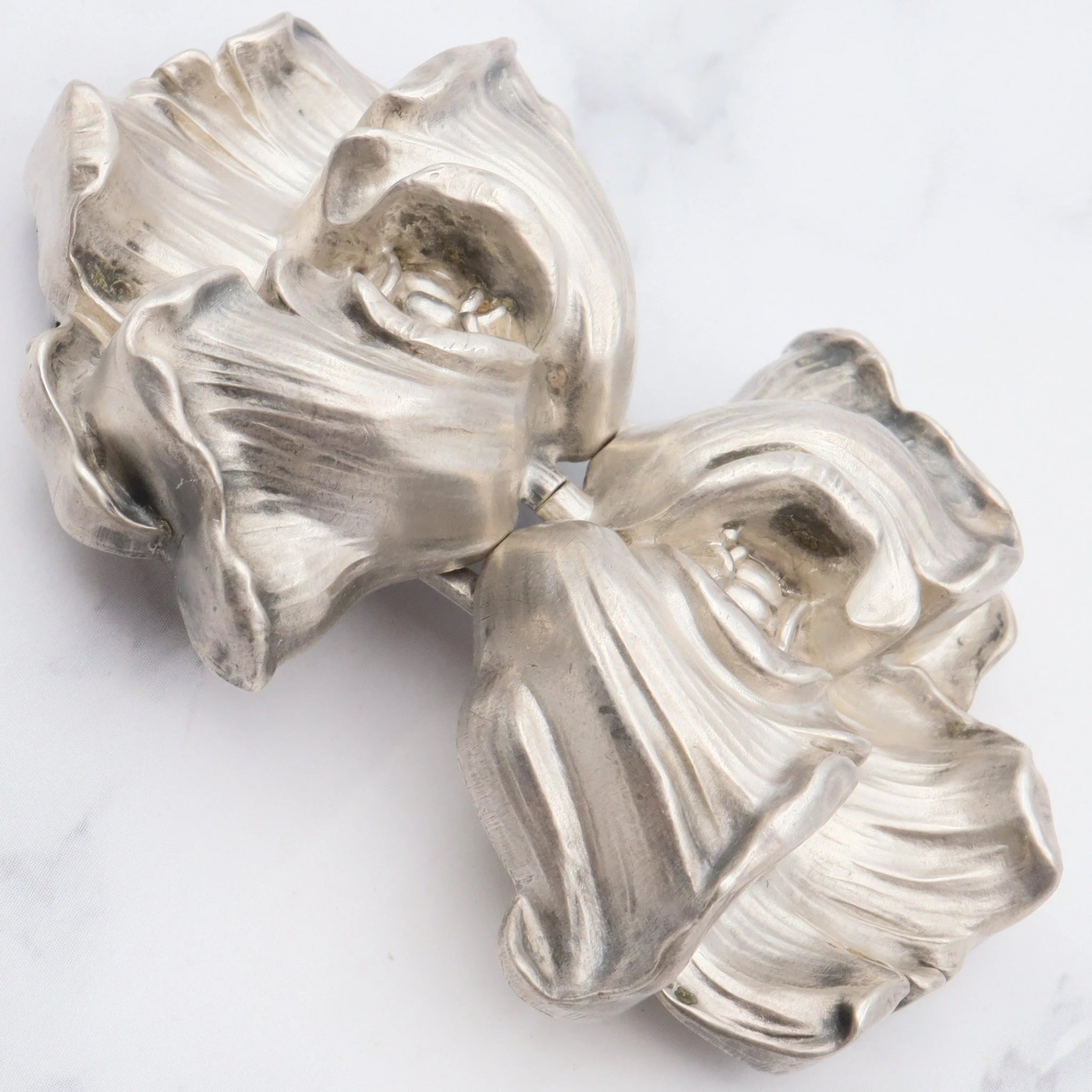 Antique art nouveau William B Kerr sterling silver poppy two-part buckle